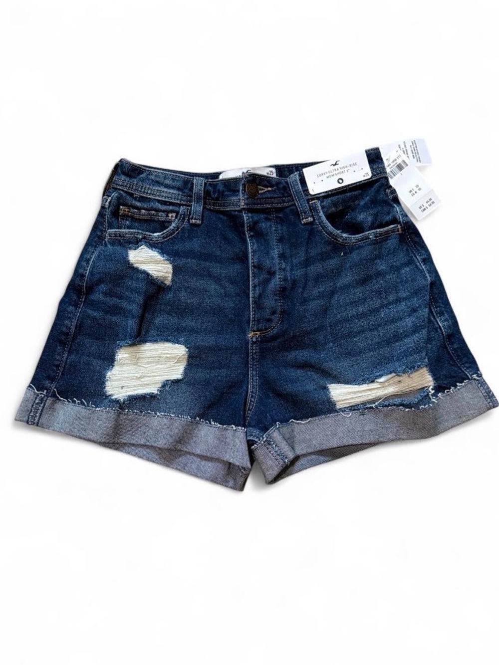 Hollister Dark Wash Distressed Rolled-Hem Denim Shorts